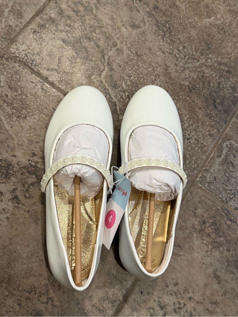 Girls White cat and jack Mary Jane Dress Shoes with Beaded Strap